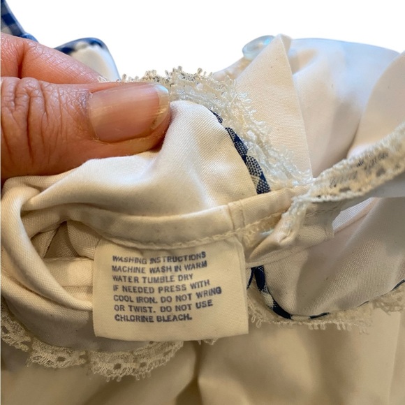 Vintage 70s red white blue & green Floral Embroidered Gingham Baby Dress - Picture 6 of 10